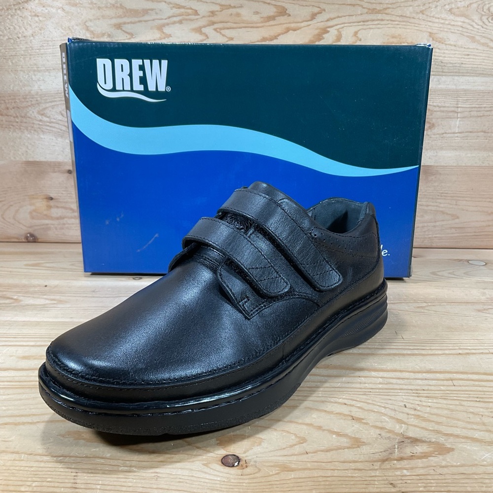 AMPUTEE NIB Drew Mansfield Hook & Loop Shoes Men’s 9 W WIDE LEFT Black Leather